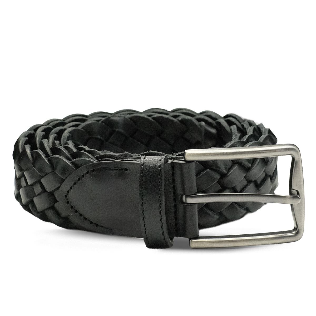 VARIO Hakiki Deri El Örgü Erkek Kemer Z139 Siyah Örgü (Black Knitting)