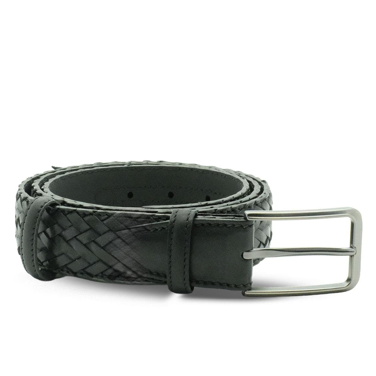 VARIO El Örgüsü Hakiki Deri Erkek Kemer Z139 Siyah Örgü (Black Knitting)