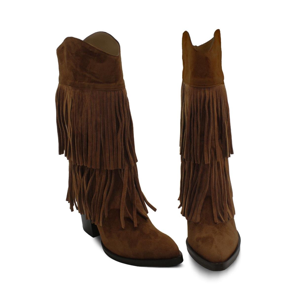 VARIO Hakiki Süet Püsküllü Western Topuklu Çizme E13 SUEDE SIGARO