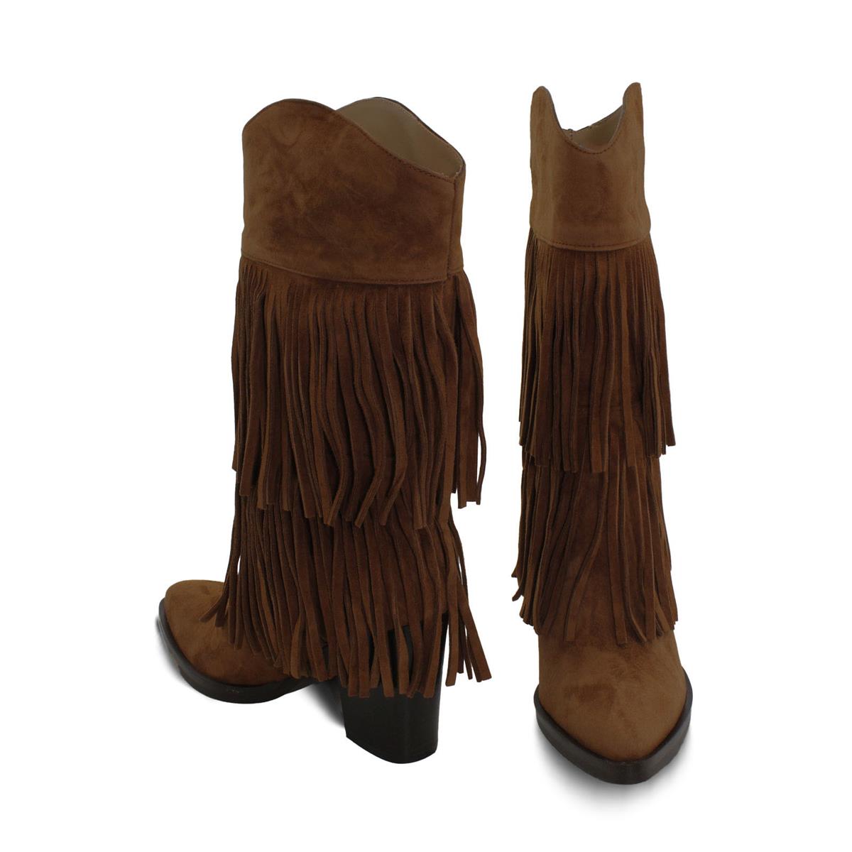 VARIO Hakiki Süet Püsküllü Western Topuklu Çizme E13 SUEDE SIGARO