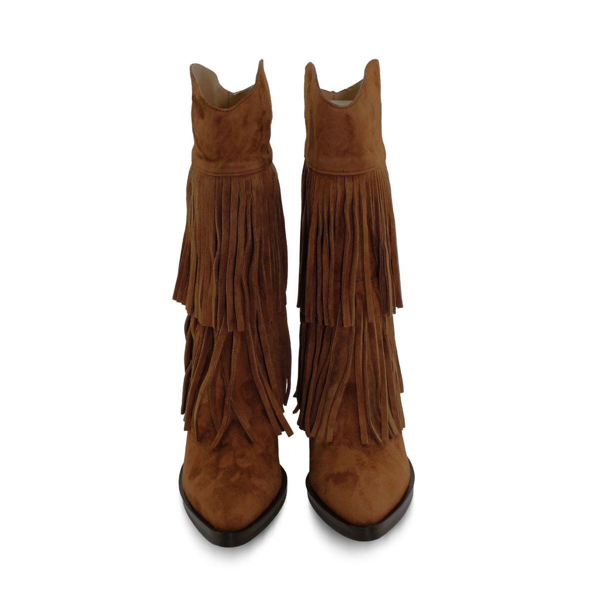 VARIO Hakiki Süet Püsküllü Western Topuklu Çizme E13 SUEDE SIGARO