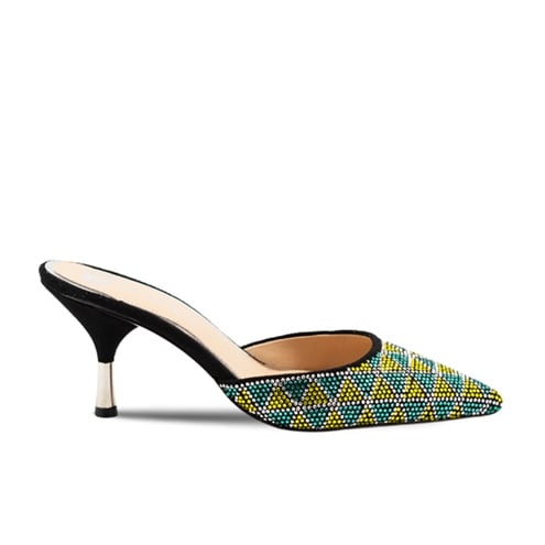 VARIO SIYAH SÜET YEŞİL SARI TAŞLI C1218