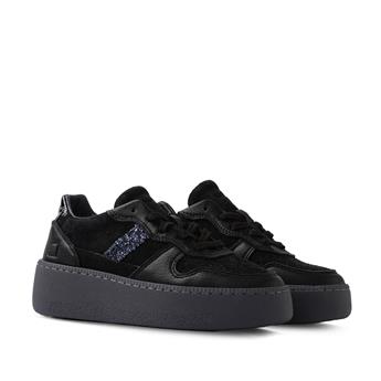 D.A.T.E. Hakiki Deri Spor Kadın Ayakkabı z625 SIYAH+SIYAH SUED (Black+Black Suede)