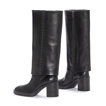 MABEL Hakiki Deri Fermuarlı Kalın Topuklu Kaymaz Taban Kadın Çizme A10 NEGRO (Siyah)