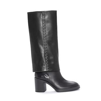 MABEL Hakiki Deri Fermuarlı Kalın Topuklu Kaymaz Taban Kadın Çizme A10 NEGRO (Siyah)
