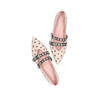 PRETTYBALLERINAS Hakiki Deri Sivri Burunlu Babet Z618 COTON ROSATO COTON NEGRO