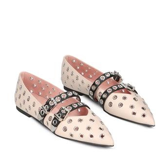 PRETTYBALLERINAS Hakiki Deri Sivri Burunlu Babet Z618 COTON ROSATO COTON NEGRO