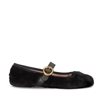 PRETTYBALLERINAS Yumuşak siyah sentetik kürk babet Z619 MUSK NEGRO COTON NEGRO