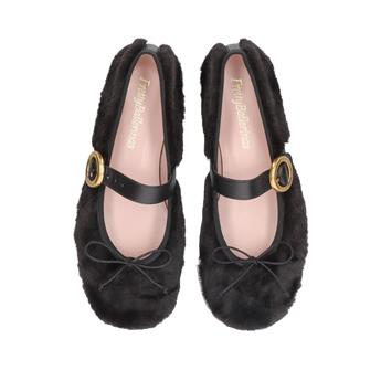 PRETTYBALLERINAS Yumuşak siyah sentetik kürk babet Z619 MUSK NEGRO COTON NEGRO