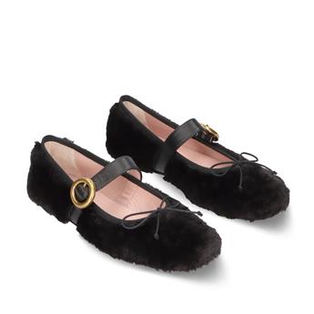 PRETTYBALLERINAS Yumuşak siyah sentetik kürk babet Z619 MUSK NEGRO COTON NEGRO