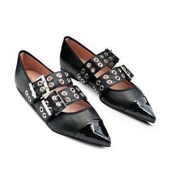 PRETTYBALLERINAS Hakiki Deri Sivri Burunlu Babet D42 SHADE NEGRO/COTON NEGRO