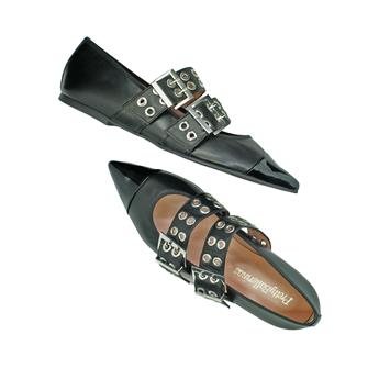 PRETTYBALLERINAS Hakiki Deri Sivri Burunlu Babet D42 SHADE NEGRO/COTON NEGRO