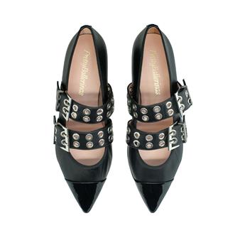 PRETTYBALLERINAS Hakiki Deri Sivri Burunlu Babet D42 SHADE NEGRO/COTON NEGRO