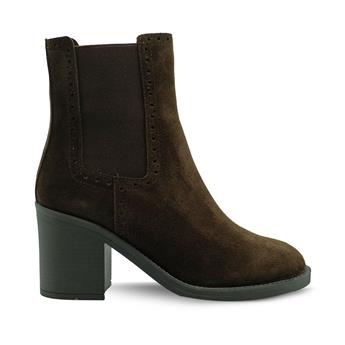 VARIO Hakiki Süet Deri Fermuarlı Bot Z590 YARMA SUET KAHVE 490 C63 (Split Suede Brown)