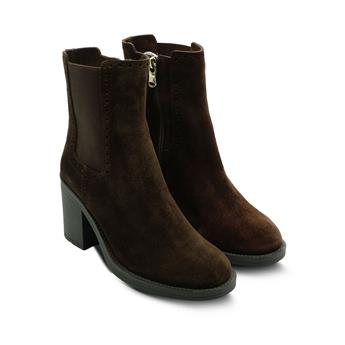 VARIO Hakiki Süet Deri Fermuarlı Bot Z590 YARMA SUET KAHVE 490 C63 (Split Suede Brown)