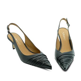 VARIO Hakiki Deri Sivri Burunlu Kısa Topuklu Ayakkabı 053 SIYAH (Black)