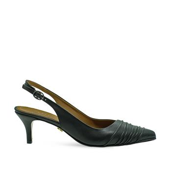 VARIO Hakiki Deri Sivri Burunlu Kısa Topuklu Ayakkabı 053 SIYAH (Black)
