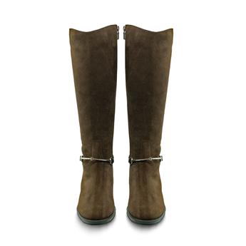 VARIO Diz Altı Fermuarlı Kauçuk Tabalı Çizme Z590 YARMA SUET KAHVE 490 C63 (Split Suede Brown)