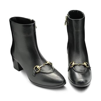 VARIO Hakiki Deri Kısa Topuklu Fermuarlı Bot U68 NAPA SIYAH