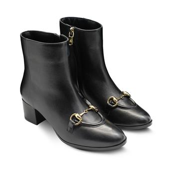 VARIO Hakiki Deri Kısa Topuklu Fermuarlı Bot U68 NAPA SIYAH