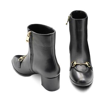 VARIO Hakiki Deri Kısa Topuklu Fermuarlı Bot U68 NAPA SIYAH