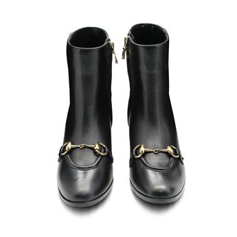 VARIO Hakiki Deri Kısa Topuklu Fermuarlı Bot U68 NAPA SIYAH