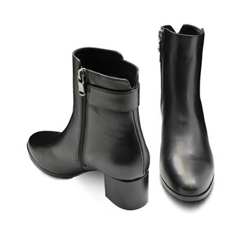 VARIO Hakiki Deri Kısa Topuklu Fermuarlı Bot U68 NAPA SIYAH