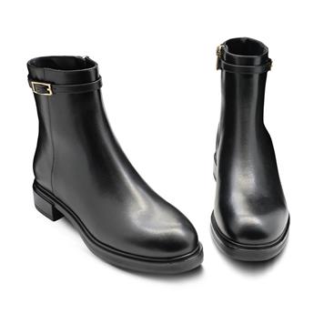 VARIO Hakiki Deri Kaymaz Taban Fermuarlı Bot Z285 ANALIN SIYAH C17