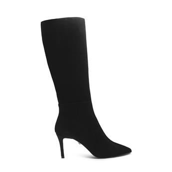 VARIO Sivri Burun Hakiki Süet Deri Fermuarlı Kaymaz Taban Kadın Çizme Z524 SÜET SİYAH C03 (Suede Black)