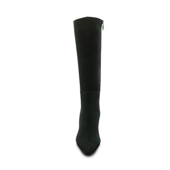VARIO Sivri Burun Hakiki Süet Deri Fermuarlı Kaymaz Taban Kadın Çizme Z524 SÜET SİYAH C03 (Suede Black)