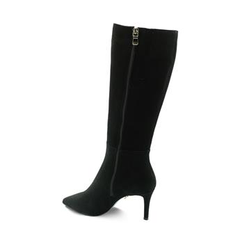 VARIO Sivri Burun Hakiki Süet Deri Fermuarlı Kaymaz Taban Kadın Çizme Z524 SÜET SİYAH C03 (Suede Black)
