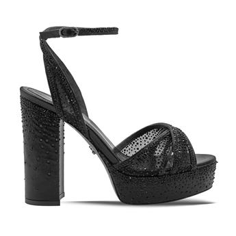 VARIO Taş Detaylı Platform Topuklu Bilek Bantlı Ayakkabı V07 SIYAH SATEN TASLI (Black Satin Stone)