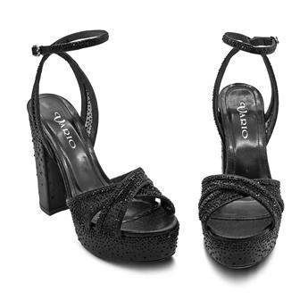 VARIO Taş Detaylı Platform Topuklu Bilek Bantlı Ayakkabı V07 SIYAH SATEN TASLI (Black Satin Stone)