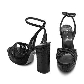 VARIO Taş Detaylı Platform Topuklu Bilek Bantlı Ayakkabı V07 SIYAH SATEN TASLI (Black Satin Stone)