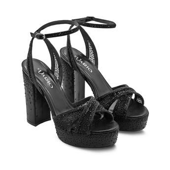 VARIO Taş Detaylı Platform Topuklu Bilek Bantlı Ayakkabı V07 SIYAH SATEN TASLI (Black Satin Stone)