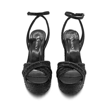 VARIO Taş Detaylı Platform Topuklu Bilek Bantlı Ayakkabı V07 SIYAH SATEN TASLI (Black Satin Stone)