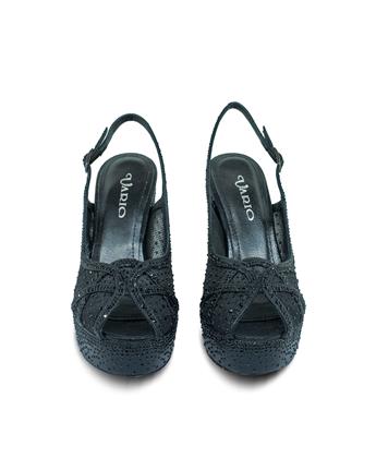 VARIO Kristal Taşlı File ve Saten Platform Topuklu V07 SIYAH SATEN TASLI (Black Satin Stone)