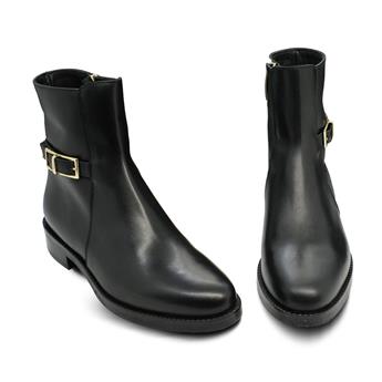 VARIO Hakiki Deri Tokalı Fermuarlı Kadın Bilek Bot L10 NATURE NERO (Nature Black)