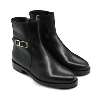 VARIO Hakiki Deri Tokalı Fermuarlı Kadın Bilek Bot L10 NATURE NERO (Nature Black)