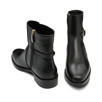 VARIO Hakiki Deri Tokalı Fermuarlı Kadın Bilek Bot L10 NATURE NERO (Nature Black)