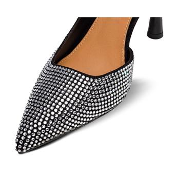 VARIO Kristal Taşlı Topuklu Ayakkabı Z599 CAMOSCIO NERO (Gümüş Taşlı)