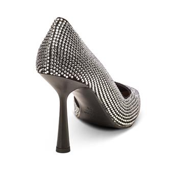 VARIO Kristal Taşlı Topuklu Ayakkabı Z599 CAMOSCIO NERO (Gümüş Taşlı)