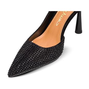 VARIO Kristal Taşlı Topuklu Ayakkabı Z598 CAMOSCIO NERO (Sıyah Taşlı)