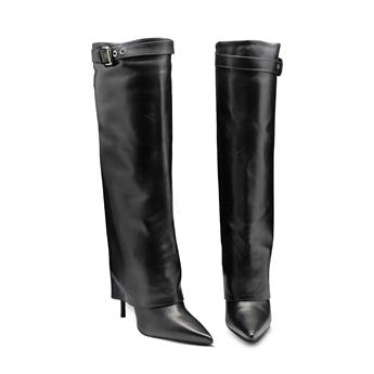 VARIO Hakiki Deri Sivri Burunlu Paçalı Fermuarsız Çizme 206 NAPPA NERA (Siyah)