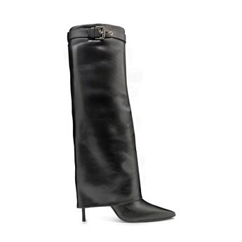 VARIO Hakiki Deri Sivri Burunlu Paçalı Fermuarsız Çizme 206 NAPPA NERA (Siyah)