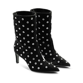 VARIO Kadife Taşlı Fermuarsız Sivri Burun Bot 244 VELLUTO NERO (Kadife Siyah)