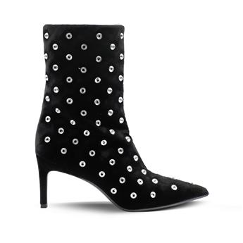 VARIO Kadife Taşlı Fermuarsız Sivri Burun Bot 244 VELLUTO NERO (Kadife Siyah)