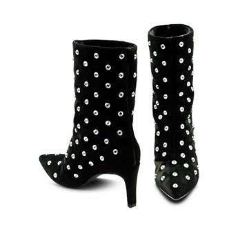 VARIO Kadife Taşlı Fermuarsız Sivri Burun Bot 244 VELLUTO NERO (Kadife Siyah)