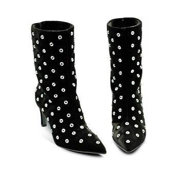 VARIO Kadife Taşlı Fermuarsız Sivri Burun Bot 244 VELLUTO NERO (Kadife Siyah)