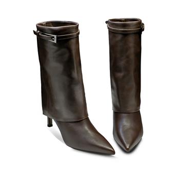 VARIO Hakiki Deri Sivri Burunlu Paçalı Fermuarsız Bot 084 VITELLO MORO(KAHVE)